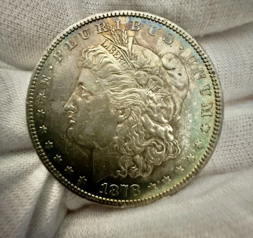 1878 S MORGAN DOLLAR GEM BU PROOF LIKE RAINBOW TONED #2663