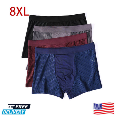 4 Pack Mens Bamboo Fiber Boxer Briefs Breathable Underwear L-8XL Solid Shorts