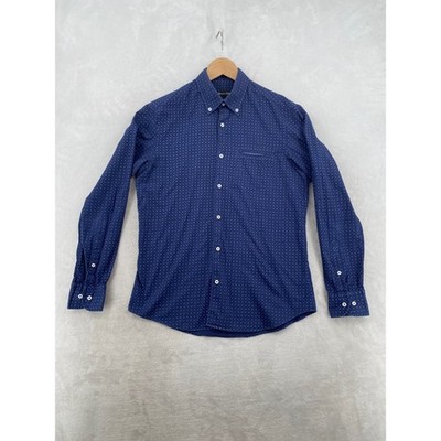 Massimo Dutti Navy Blue Geometric Floral Micro Print Button Down Shirt Size M