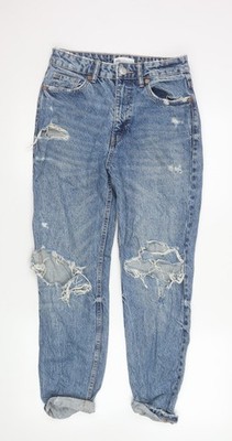 ZARA Damen blau Boyfriend Distressed Mid Rise Jeans Größe 8