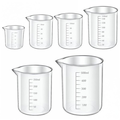6 Stück Measuring Cups, Kunststoff Messbecher 25ml 50ml 100ml 150ml 250ml 500ml