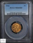 1942 Red Lincoln Wheat Copper Cent 1C PCGS MS 66 RD