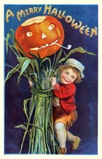 Halloween, A Merry Halloween Vintage Reproduction Postcard