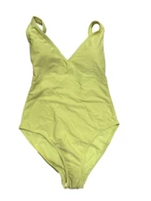 Women's V-Neck Over the Shoulder High Leg One Piece Swimsuit - Kona Sol Yellow M