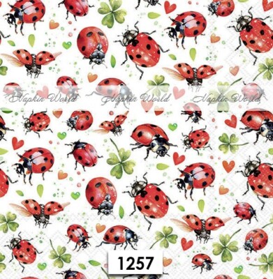 (1257) TWO Paper LUNCHEON Decoupage Art Craft Napkins LADY BUGS LADYBUGS INSECT