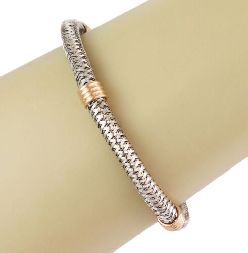 Roberto Coin 18k Two Tone Gold Basket Weave Flex Bangle Bracele - Picture 1 of 10