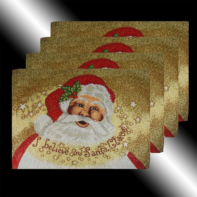 SET OF 4 VINTAGE CHIC RARE CHRISTMAS SANTA CLAUS TAPESTRY TABLE LINEN PLACEMATS eBay