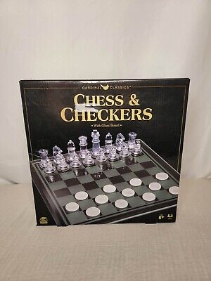 Clear Chess and Checkers Set with Glass Gameboard, for Adults and Kids Ages  8 and up