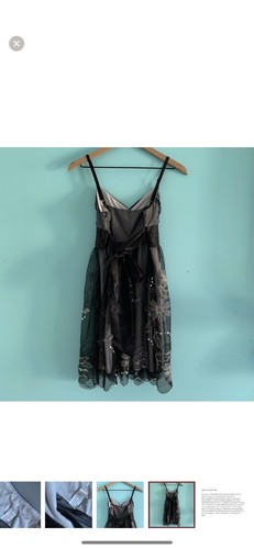 Aqua Mesh Vintage Punk Mini Sash Dress L Embroidered Sequins Whimsygoth USA Rare - Bild 10 von 12