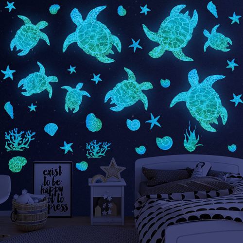 Sea Turtle Wall Decals Stickers Glow in the Dark Wall Decals Vinyl Ocean Wall... - Picture 1 of 2