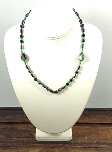 17" Handmade Necklace Hematite And Stone Beads Lobster Claw Closure