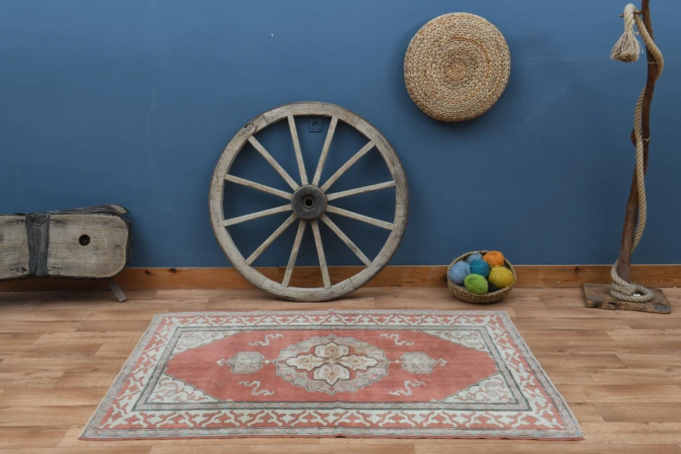 4,7x6,4 pies, ALFOMBRA ORIENTAL NARANJA, alfombra turca, alfombra de lana, alfombra Oushak Foto 3 de 4