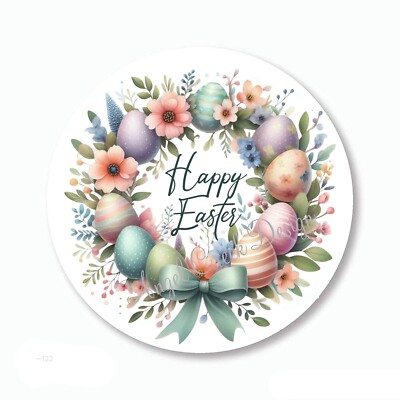 HAPPY EASTER EGGS WREATH SCRAPBOOK STICKERS ENVELOPE SEALS LABELS PARTY FAVORS