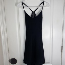 Cute Black V Neck Sleeveless Skater Mini Dress Small