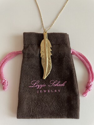 Lizzie Scheck Feder 14 Karat Gold Halskette 16 Zoll Kette feiner Schmuck  