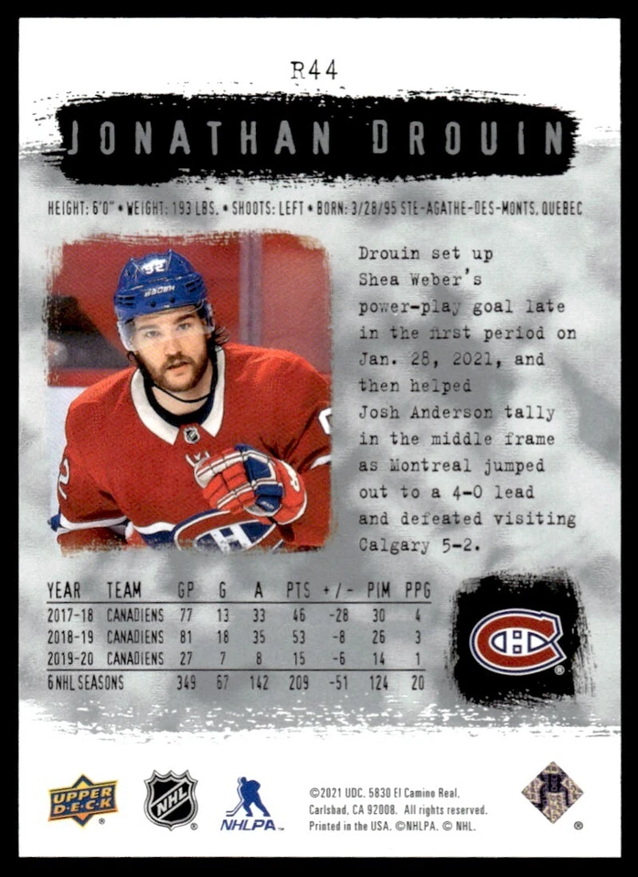 2020-21 SP Authentic 2000-01 Retro Jonathan Drouin Montreal Canadiens #R44 R40 - Image 2 of 2