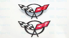 2PC 1997-2004 C5 Corvette Black Front Bumper Rear Deck Lid Cross Flags Emblem