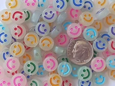 100pc Glow in the Dark Smiley Face Beads Bright Glow 10x5mm