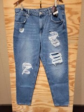 No Boundaries Women's Jeans Size 15 34x27 Blue Distressed 100% Cotton Pockets