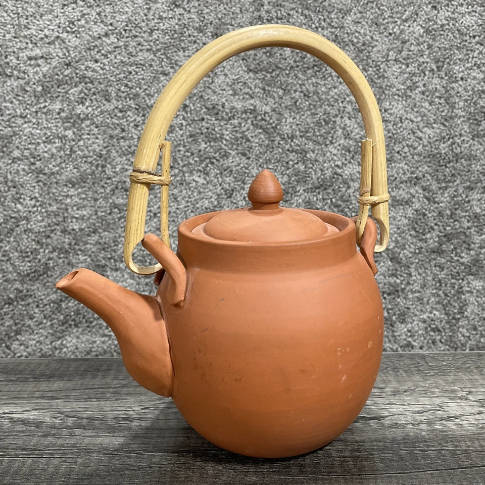 1989 Albert Kessler Red Clay Terracotta Teapot Bamboo Handle w/ Infuser Vintage - Image 2 of 4