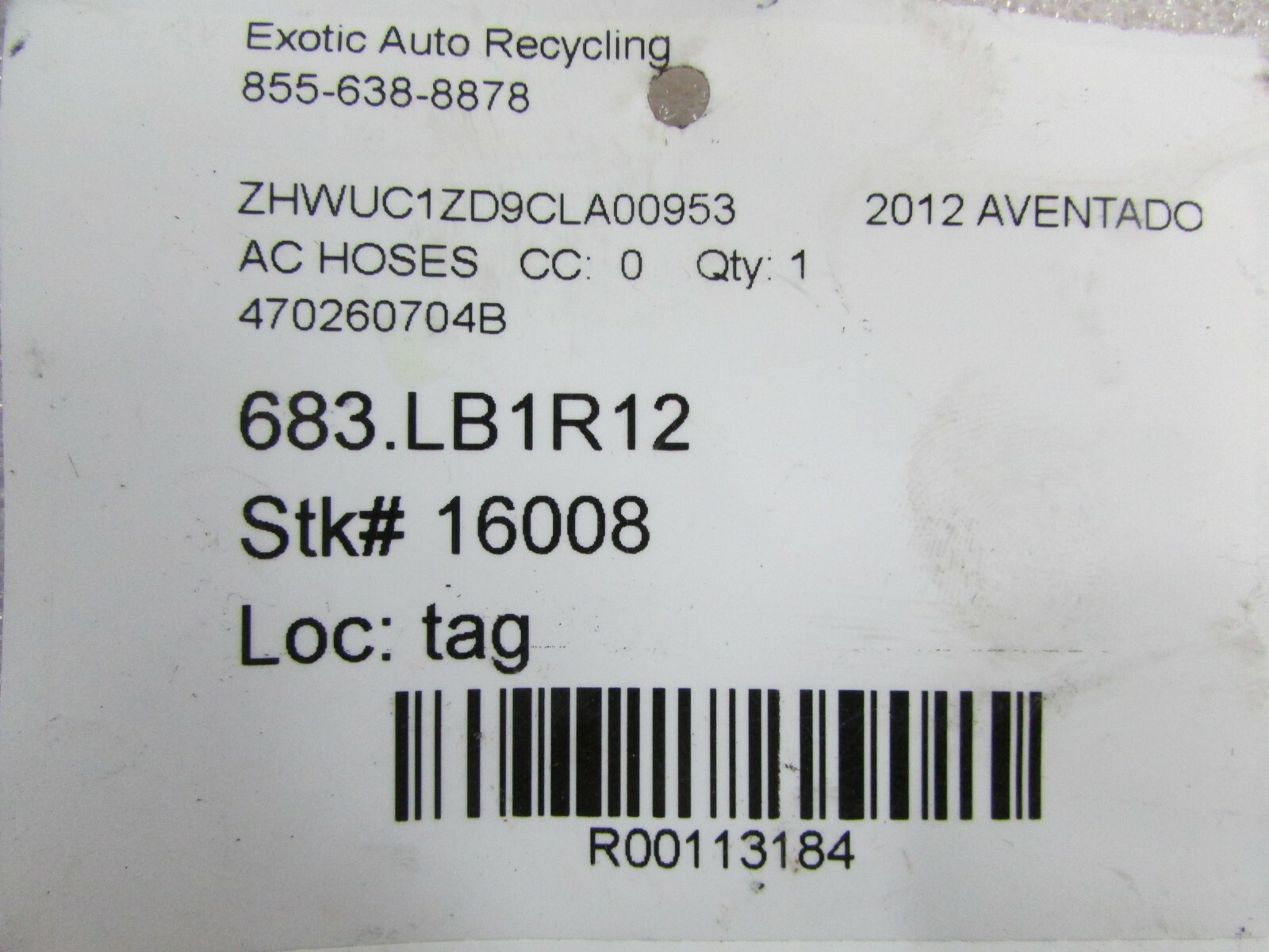 Lamborghini Aventador, AC Refrigerant Pipe, Used, P/N 470260704B