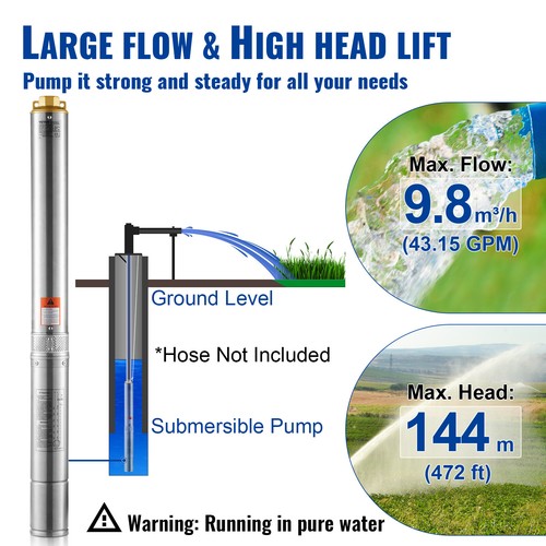 VEVOR Pompa Acqua Sommergibile Pozzi Profondi Acciaio Inox 2200W 9,8 m³/h 144 m - Imagen 3 de 12