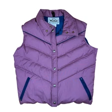 Vintage Woolrich Women's Down Filled Puffer Vest Size L Pink Made in USA Snap