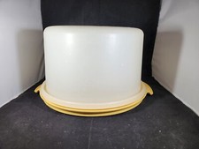 Vintage Tupperware 10 inch Cake Taker Keeper Harvest Gold Bottom 684-2  683-2