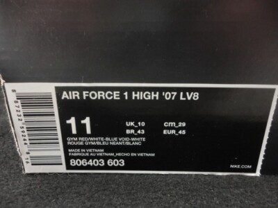 Size 11 - Nike Air Force 1 '07 LV8 High Red for sale online | eBay