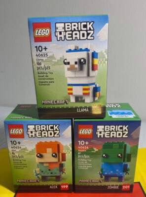 LEGO BRICKHEADZ MINECRAFT LLAMA 40625+ALEX 40624+ZOMBIE 40626 LOT