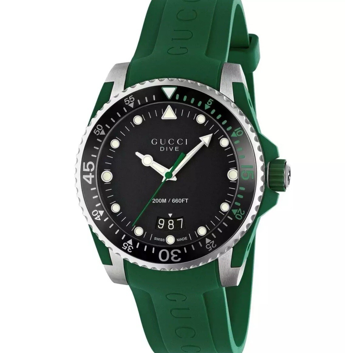 Gucci Dive 40MM Men's Green Rubber Watch | eBay