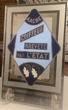 plaque enseigne de coiffeur verre églomisé brevet officiel AACBE art déco