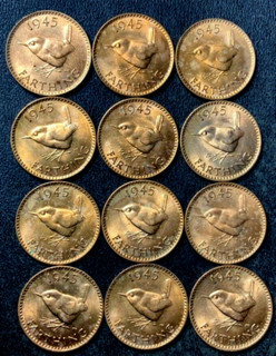 Vintage Great Britain Coin Lot 1945 FARTHINGS 12 Uncirculated Coins s18