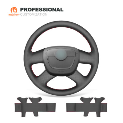 Black DIY Genuine Leather Steering Wheel Cover for Skoda Octavia Superb Fabia a5