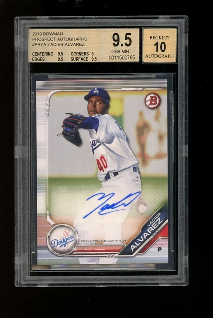2019 Bowman Yadier Alvarez Los Angeles Dodgers BGS 9.5 10 Auto