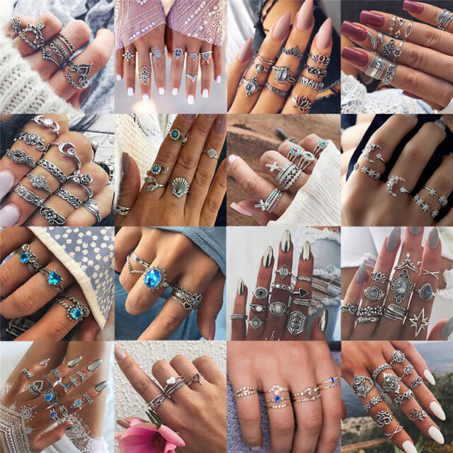 3-20Pcs/ Bohemian Gemstone Midi Ring Women's Boho Caved Diamond Knuckle Rings 3-20Pcs/ Bohemian Gemstone Midi Ring Women's Boho Caved Diamond Knuckle Rings