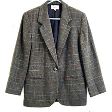 WORTHINGTON Women  s Size 12 WOOL Blazer Multicolor Tweed Plaid Vintage Pockets.