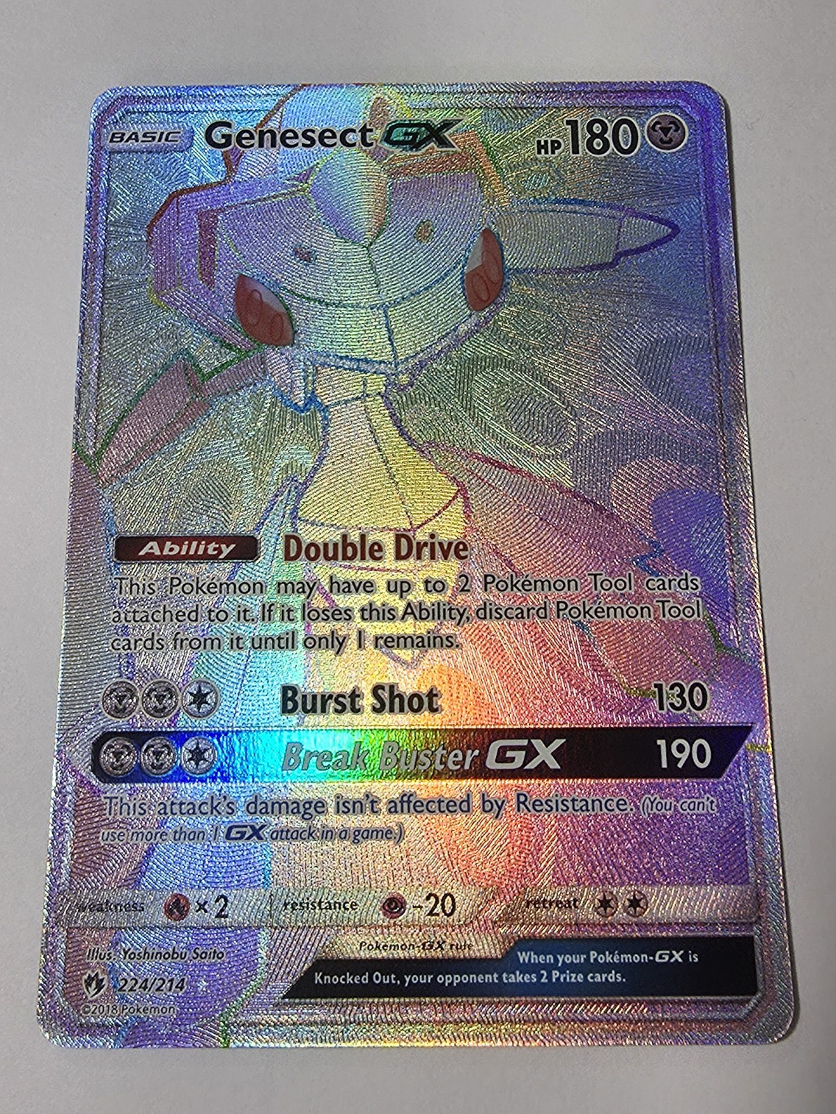 Genesect GX Rainbow (Secret) 224/214 SM - Lost Thunder Holo Pokemon TCG NM