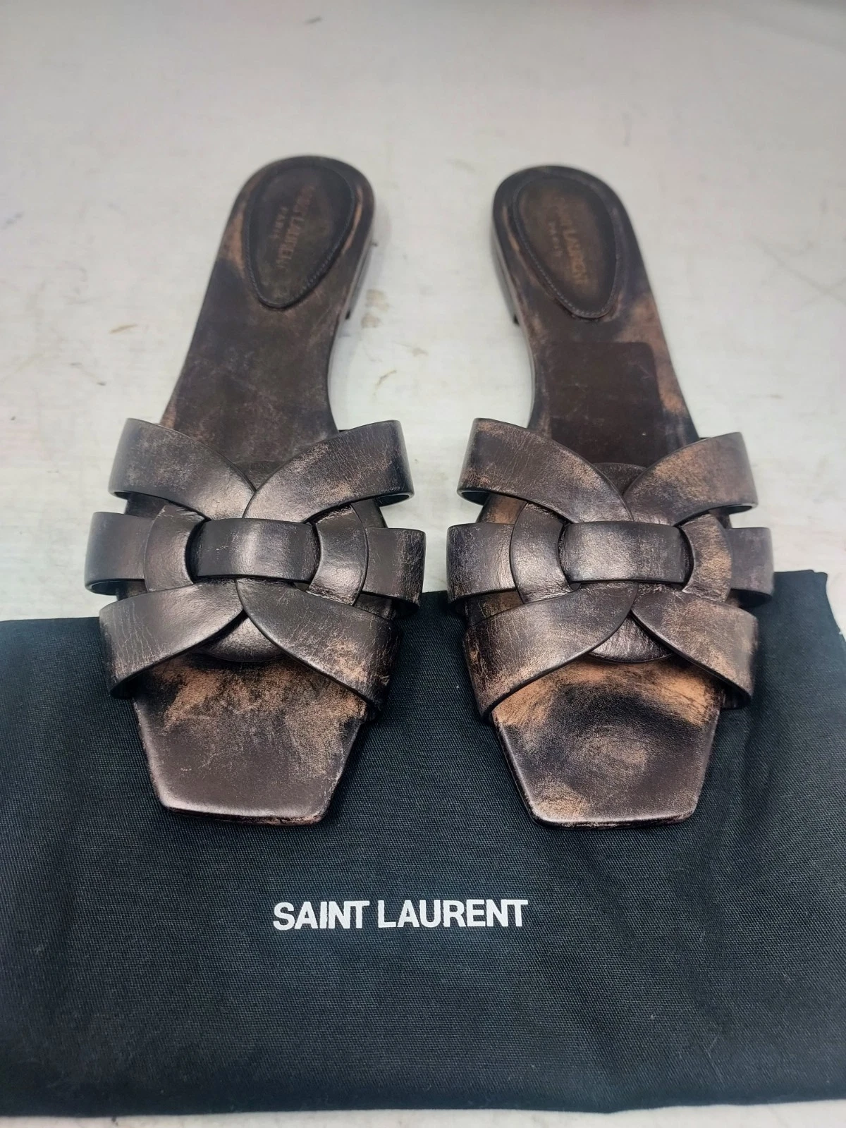 Saint Laurent — YSL Saint Laurent EU 38.5 US 8.5 NEW Nu Pieds Brushed Brown Tribute Slide Sandal