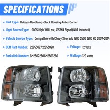 Leftright Side For Chevy Silverado 1500 25003500hd 2007-2014 Headlights Black