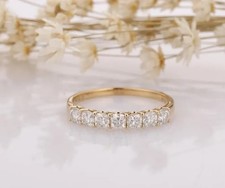 2.00 TCW Cushion Cut Moissanite Half Eternity Band Ring 14k Solid Yellow Gold