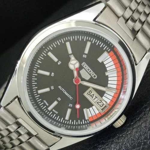 REFURBISHED SEIKO 5 AUTOMATIC 6309A VINTAGE JAPAN MENS BLACK WATCH a440757-4