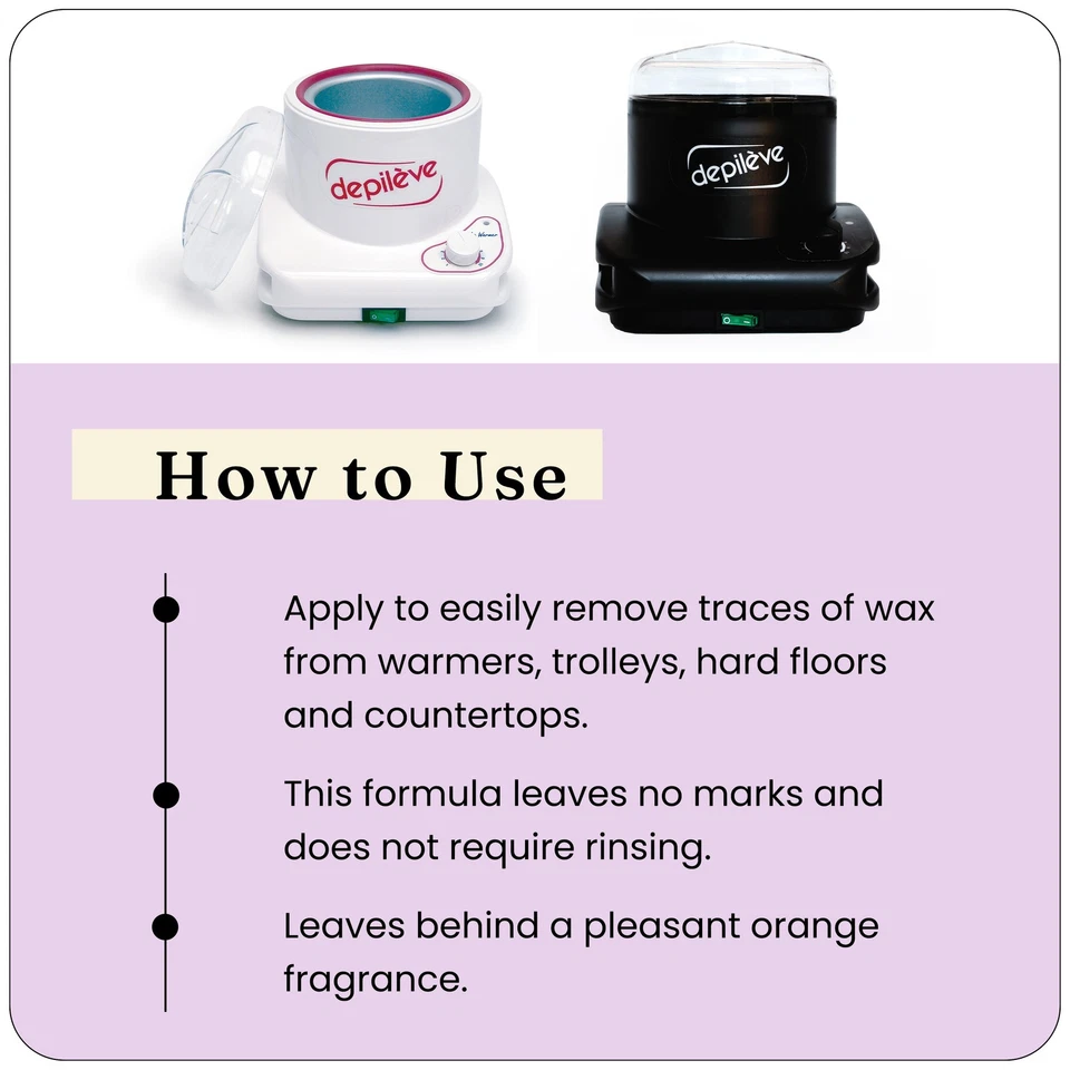 Limpiador y removedor de cera cítrica Depileve Easy Clean para calentadores y profesionales Foto 4 de 4