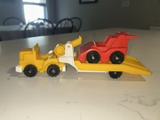 Fisher Price Little People Tow Work Truck  Flatbed Trailer With Race Car