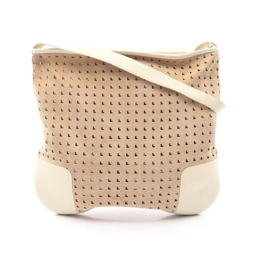 LOEWE Punching Shoulder Bag Suede Leather Beige Women Used Authentic