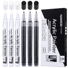 NAWOD Paint Pens White Black Acrylic 1 Count Pack of 6 , Extra fine Tip
