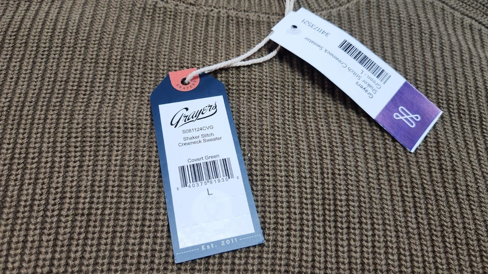 Grayers 男式大号隐蔽绿色摇椅圆领毛衣全新带标签 — 第 3/4 张图片
