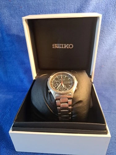 VINTAGE SEIKO 7T32-7C60 ALARM CHRONOGRAPH 1997. BLACK PANDA DIAL. NEW BATTERY.