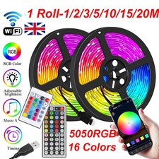 LED Strip Lights 1M-20M Bluetooth 5050 RGB Colour Changing Tape Cabinet Lighting