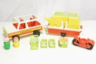 Vintage Fisher Price Little People Car & Pop-up Camper #992 INCOMPLETE
